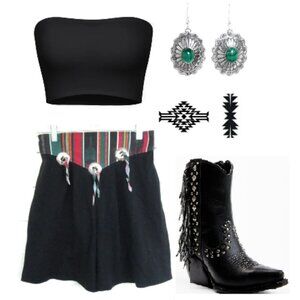 IMPACT Vintage 80s Ultra High-Rise Western Wear Concho Cotton Shorts